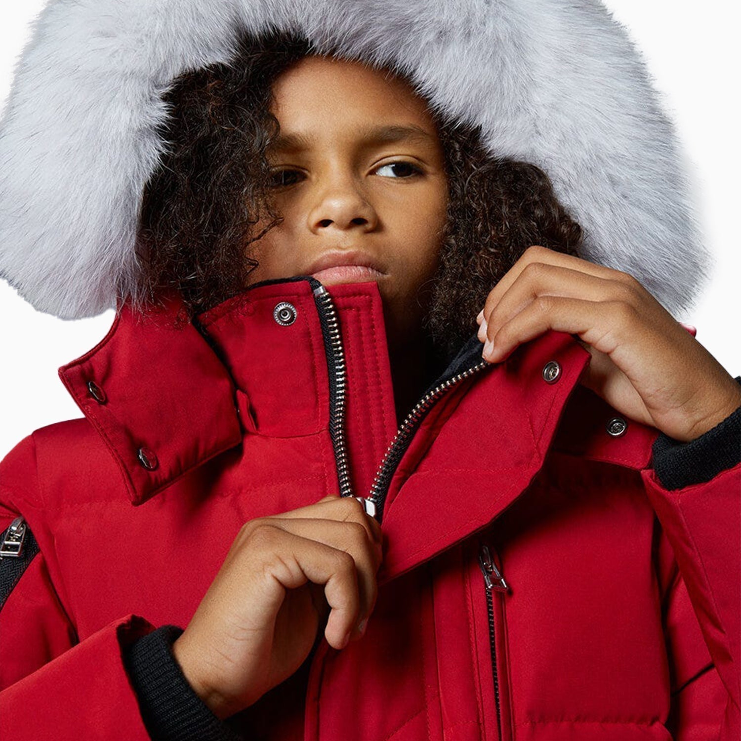 Red Moose Knuckles Kid's 3Q Jacket With Fur Hood - Color: Deep Red, Blue, Black, Red, Jet Black - Kids Premium Clothing -