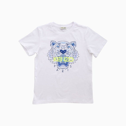 Kenzo Kid's JB B1 Tiger Short Sleeve T Shirt - Color: Optic White - Kids Premium Clothing -