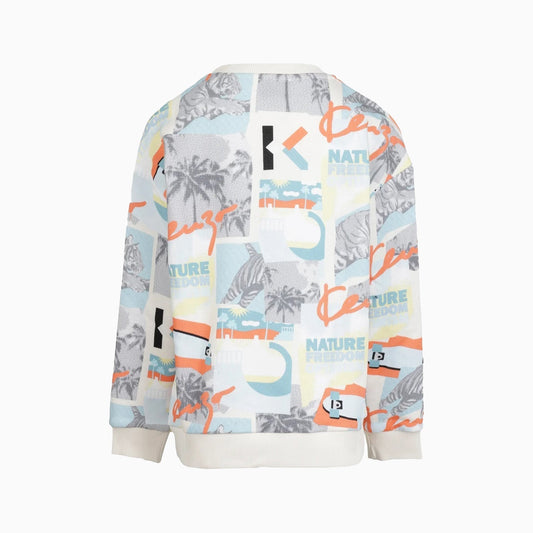 Kenzo Kid's Urban D3 Graphic Printed Sweatshirt - Color: Naturel - Kids Premium Clothing -