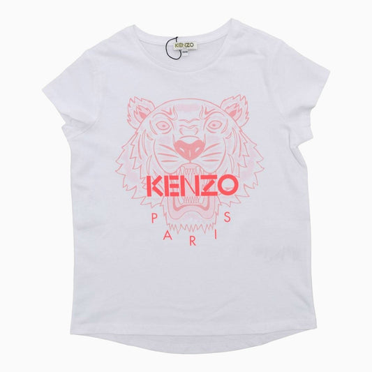 Kenzo Kid's JB B1 Tiger Short Sleeve T Shirt - Color: Optic White - Kids Premium Clothing -