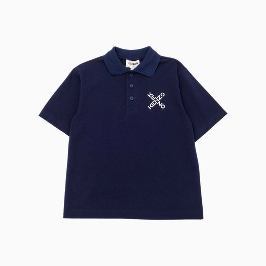 Kenzo Kid's Cross Logo Short Sleeve Polo Shirt - Color: Electric Blue - Kids Premium Clothing -