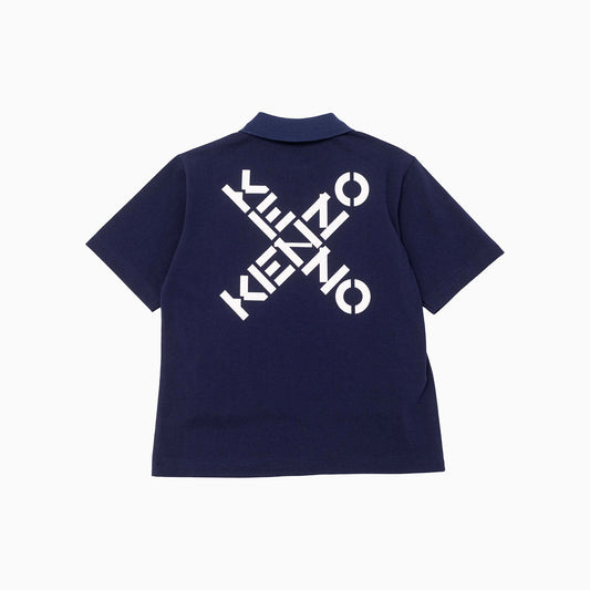 Kenzo Kid's Cross Logo Short Sleeve Polo Shirt - Color: Electric Blue - Kids Premium Clothing -