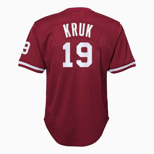 Mitchell And Ness Authentic John Kruk Philadelphia Phillies MLB 1991 Jersey Youth - Color: Cardinal - Kids Premium Clothing -