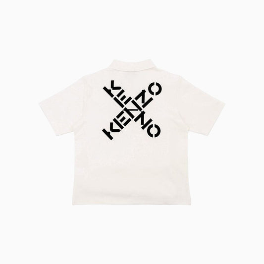 Kenzo Kid's Cross Logo Short Sleeve Polo Shirt - Color: Off White - Kids Premium Clothing -