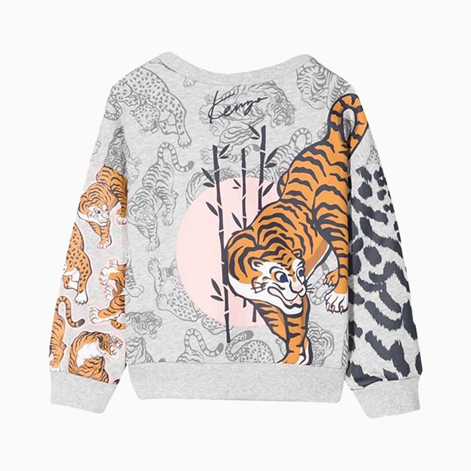 Kenzo Kid's Tiger Print Sweatshirt - Color: Light Grey Marl - Kids Premium Clothing -