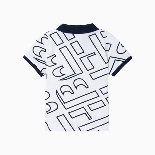 Hugo Boss Kid's HB Print Ceremony Polo Shirt - Color: White - Kids Premium Clothing -