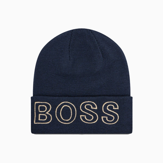 Hugo Boss Kid's Logo Pull On Beanie - Color: Navy Blue - Kids Premium Clothing -