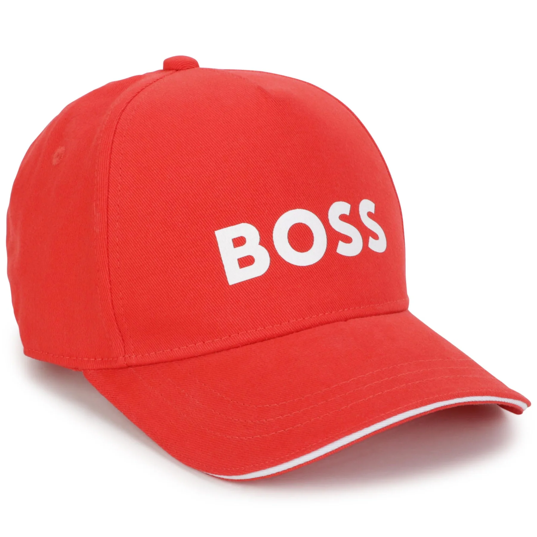Hugo Boss Kid's Baseball Logo Fitted Cap - Color: Bright Red - Kids Premium Clothing -