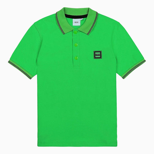 Hugo Boss Kid's Pique Polo Flat Knitted Stripe Short Sleeve T Shirt - Color: Sea Green - Kids Premium Clothing -