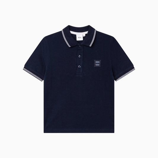 Hugo Boss Kid's Pique Polo Flat Knitted Stripe Short Sleeve T Shirt - Color: Sea Green, White, Orange - Kids Premium Clothing -