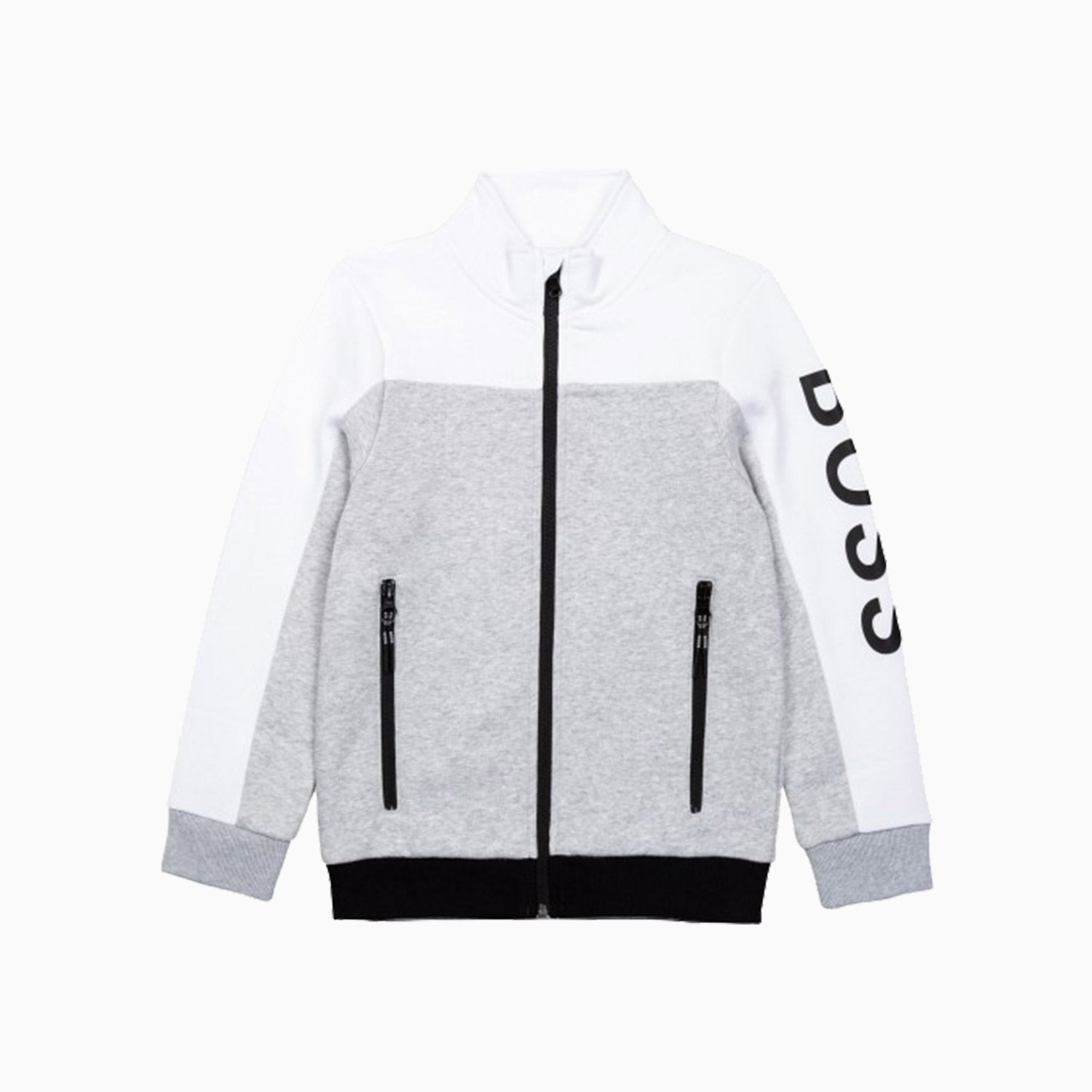 Hugo Boss Kid's Track Cardigan Logo On Sleeve - Color: Chine Grey - Kids Premium Clothing -