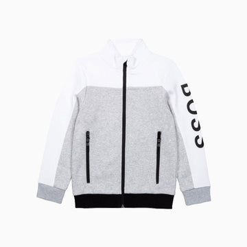 Hugo Boss Kid's Track Cardigan Logo On Sleeve - Color: Chine Grey - Kids Premium Clothing -