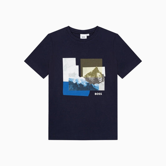 Hugo Boss Kid's Multitheme T Shirt - Color: Blue Cargo - Kids Premium Clothing -