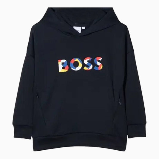 Hugo Boss Kid's 3D Logo Causal Hoodie - Color: Blue Cargo - Kids Premium Clothing -