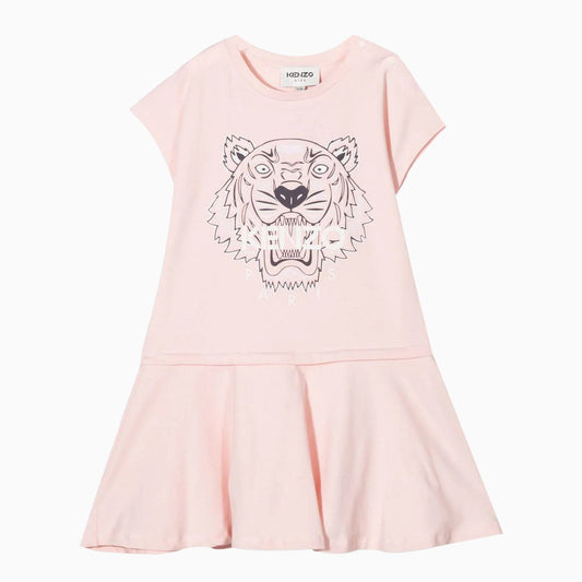 Kenzo Kid's Tiger Logo Print T Shirt Dress Toddlers - Color: Pink - Kids Premium Clothing -