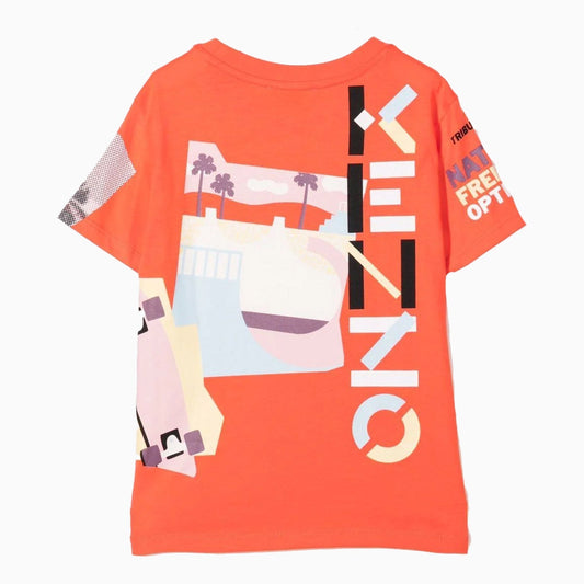 Kenzo Kid's Graphic Print T Shirt - Color: Coral Red - Kids Premium Clothing -