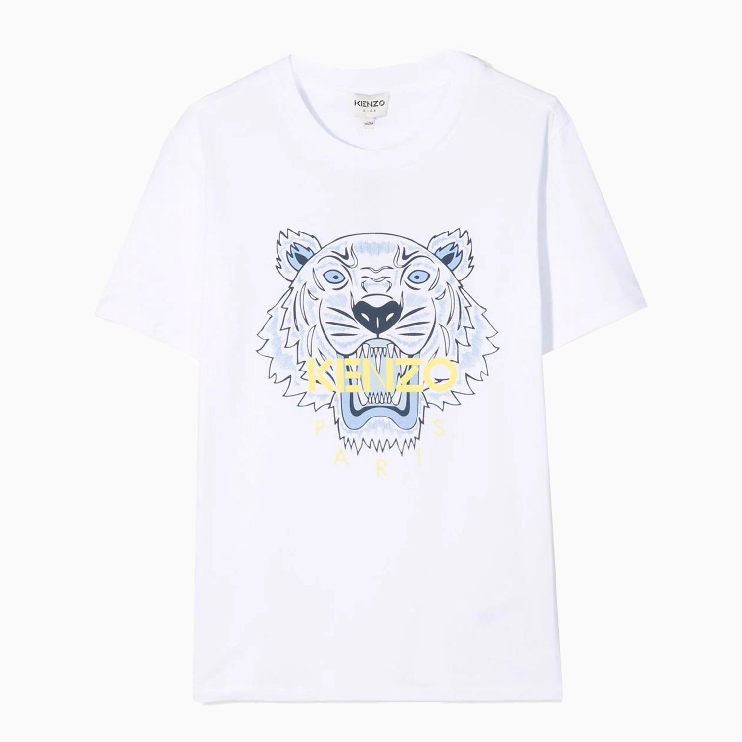 Kenzo Kid's Tiger Logo Short Sleeves T Shirt - Color: White - Kids Premium Clothing -