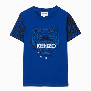 Kenzo Kid's Tiger Logo Short Sleeves T Shirt - Color: Wave Blue - Kids Premium Clothing -