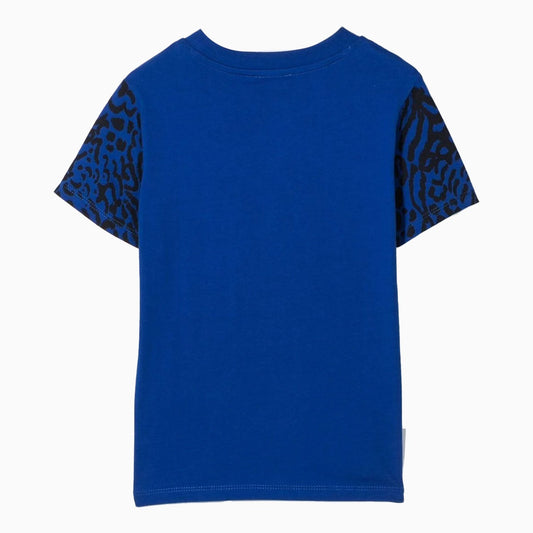 Kenzo Kid's Tiger Logo Short Sleeves T Shirt - Color: Wave Blue - Kids Premium Clothing -