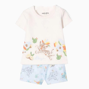 Kenzo Kid's T Shirt And Short Outfit - Color: Off White - Kids Premium Clothing -