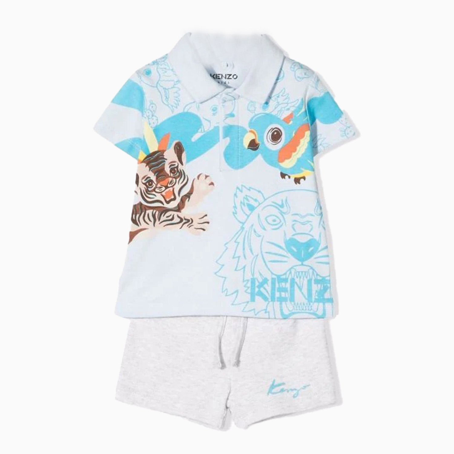 Kenzo Kid's Polo Shirt And Short Outfit - Color: Pale Blue - Kids Premium Clothing -