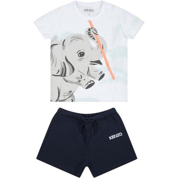 Kenzo Kid's Short Sleeves T-Shirt And Shorts Outfit - Color: White - Kids Premium Clothing -