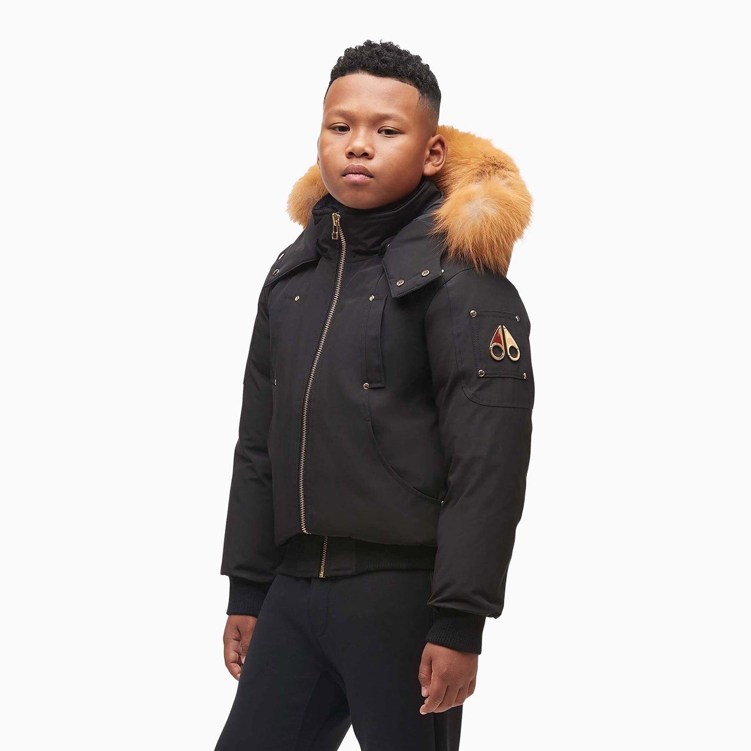 Moose Knuckles ブラック&ゴールドダウンジャケット キッズM150 Moose Knuckles Unisex Gold Bomber Jacket