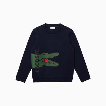 Lacoste Kid's Crocodile Print Fleece Sweatshirt - Color: Navy Blue Multicolor - Kids Premium Clothing -