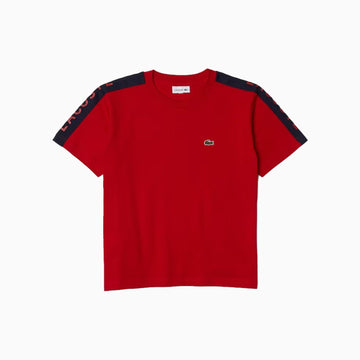 Lacoste Kid's Crew Neck Lettered Bands T Shirt - Color: Infra Red Navy Blue - Kids Premium Clothing -