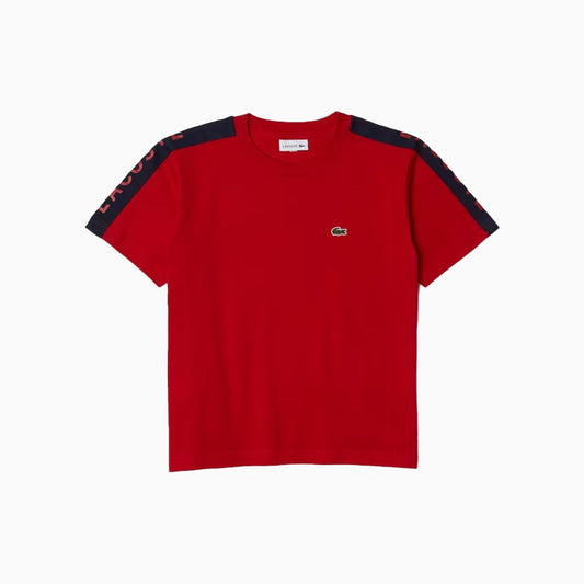 Lacoste Kid's Crew Neck Lettered Bands T Shirt - Color: Infra Red Navy Blue - Kids Premium Clothing -