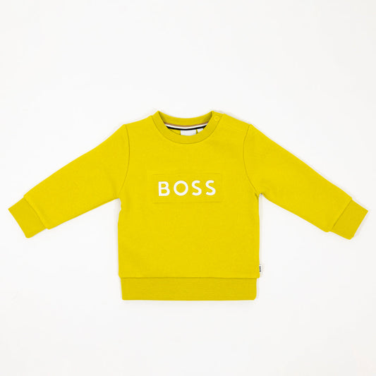 Hugo Boss Kid's Logo Patch Sweatshirt - Color: Lime - Kids Premium Clothing -