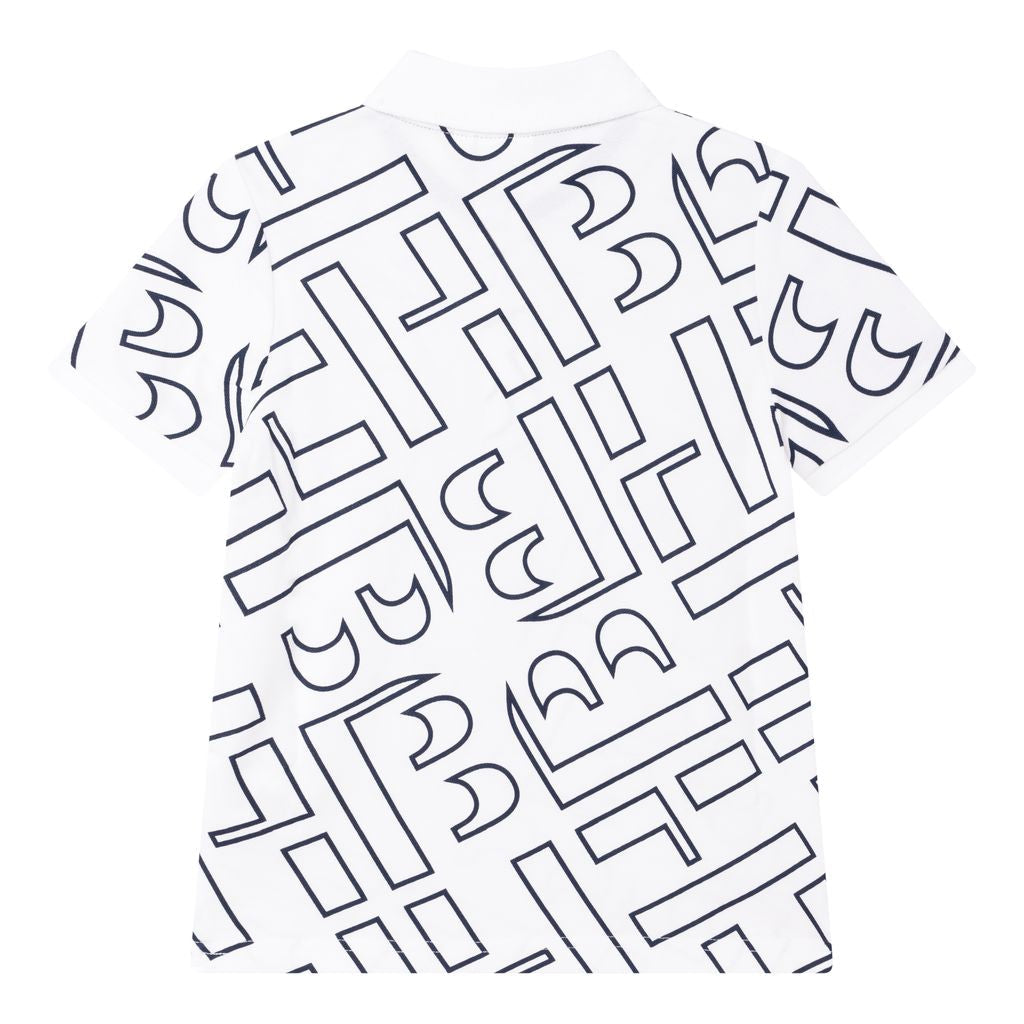 Hugo Boss Kid's HB Print All Over Polo Shirt - Color: White - Kids Premium Clothing -