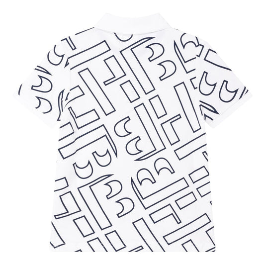 Hugo Boss Kid's HB Print All Over Polo Shirt - Color: White - Kids Premium Clothing -