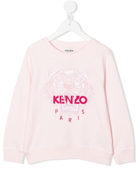 Kenzo Kid's Tiger Embroidered Sweatshirt - Color: Pink Pale - Kids Premium Clothing -