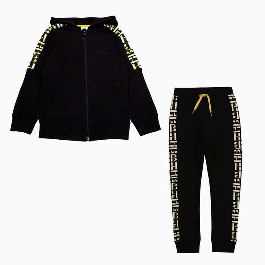 Hugo Boss Kid's Allover Sides Print Tracksuit - Color: Black - Kids Premium Clothing -