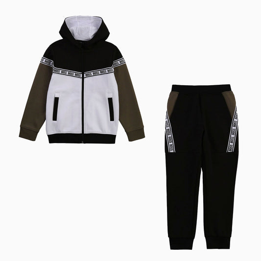 Hugo Boss Kid's Block Logo Braid Tracksuit - Color: Black - Kids Premium Clothing -