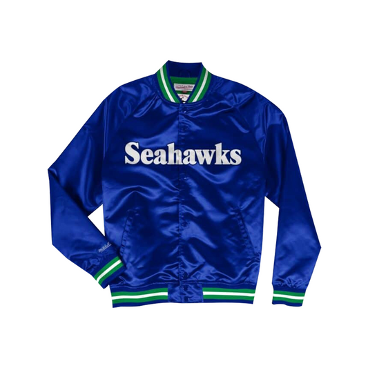 Mitchell And Ness Seattle Seahawks NFL Lightweight Satin Jacket Youth - Color: Capital Blue - Kids Premium Clothing -