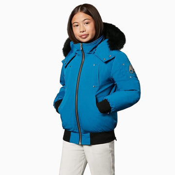 Moose Knuckles Kid's Bomber Jacket With Fur Hood - Color: Brit Blue - Kids Premium Clothing -