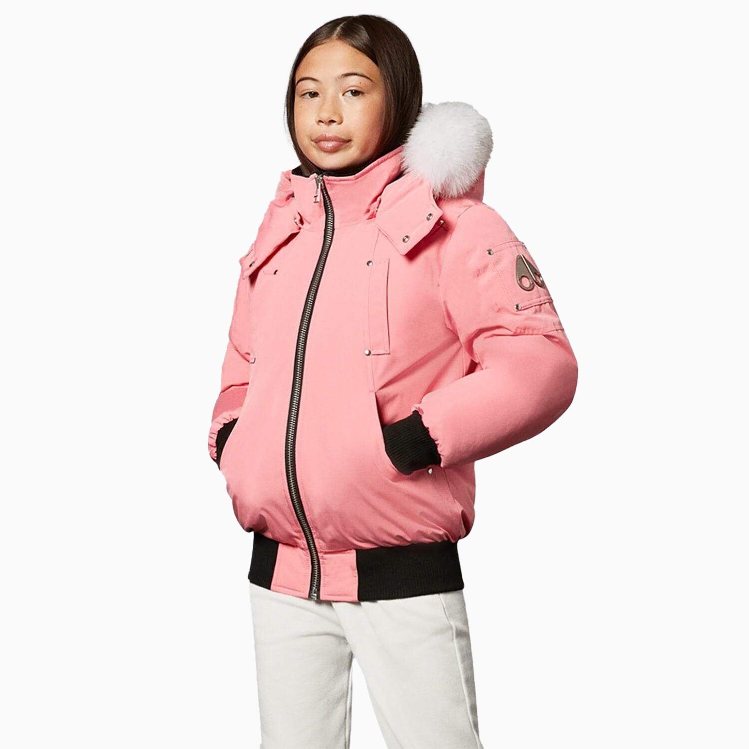 Moose Knuckles Kid's Bomber Jacket With Fur Hood - Color: Arctic Rose - Kids Premium Clothing -