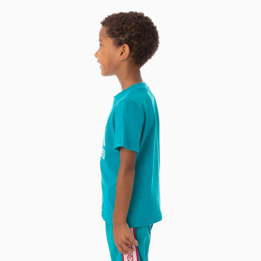 Kid's Logo Tape Bant T-Shirt - Color: BLUE GREEN - Kids Premium Clothing -
