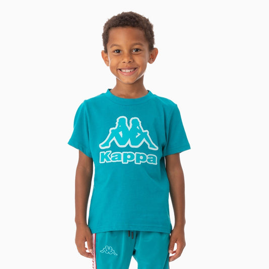 Kid's Logo Tape Bant T-Shirt - Color: BLUE GREEN - Kids Premium Clothing -