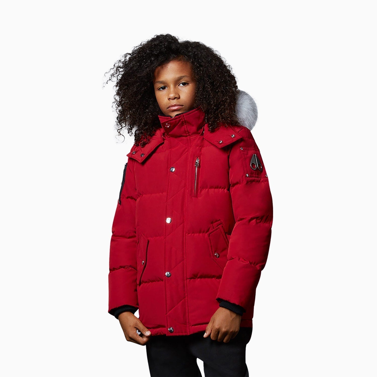 Red Moose Knuckles Kid's 3Q Jacket With Fur Hood - Color: Deep Red - Kids Premium Clothing -
