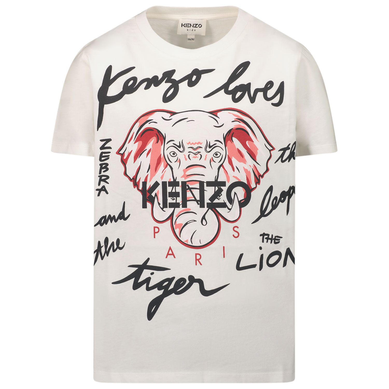 Kenzo | Kid's Logo Print Cotton Crew Neck T-Shirt - Color: OFF WHITE - Kids Premium Clothing -