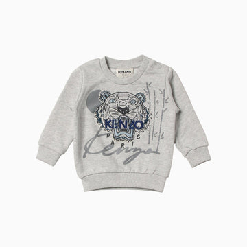 Kenzo Kid's Tiger Logo Sweatshirt - Color: Light Grey Marl - Kids Premium Clothing -