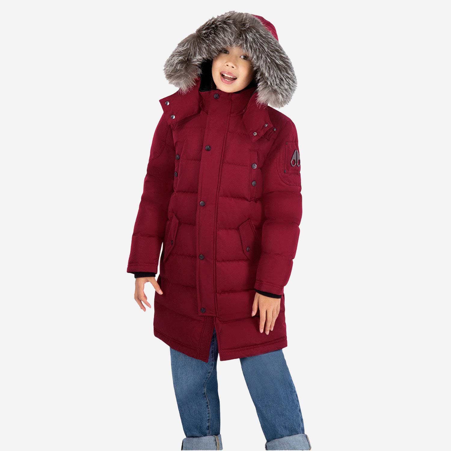 Moose Knuckles Kid's Parka Jacket - Color: Comet Red/Frost Fox Fur, BLACK/FROST FOX FUR - Kids Premium Clothing -