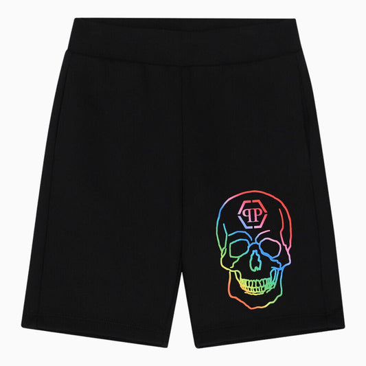 Kid's Boys Black Skull Logo Shorts