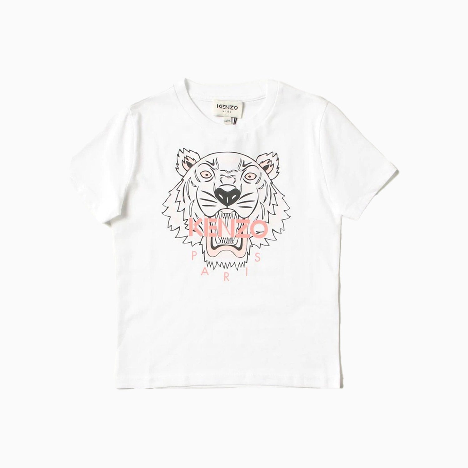 Kenzo Big Kid's Tiger Logo T Shirt - Color: WHITE - Kids Premium Clothing -