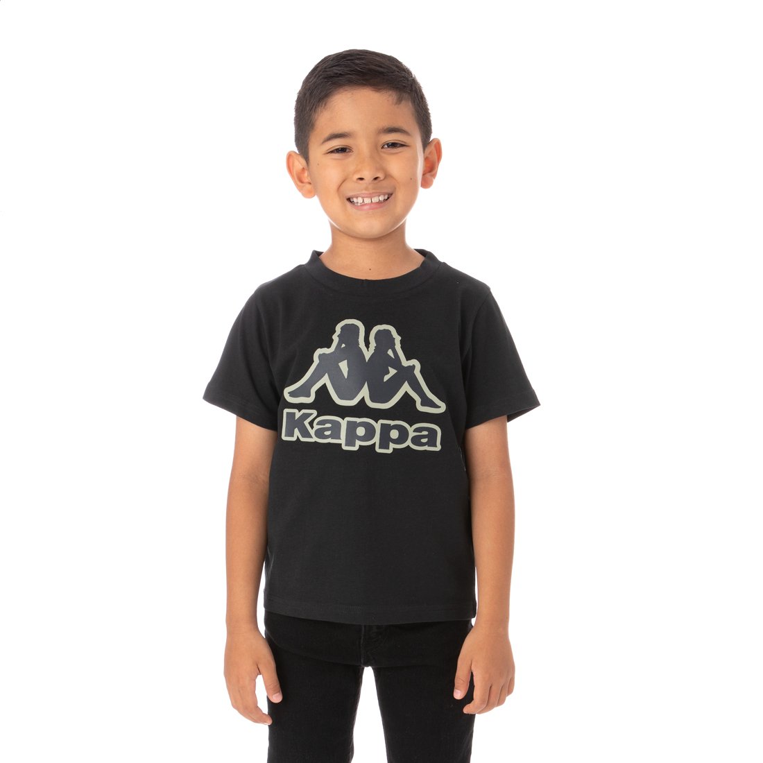 Kappa Kid's Logo Tape Bant T-Shirt - Color: BLACK GREEN - Kids Premium Clothing -