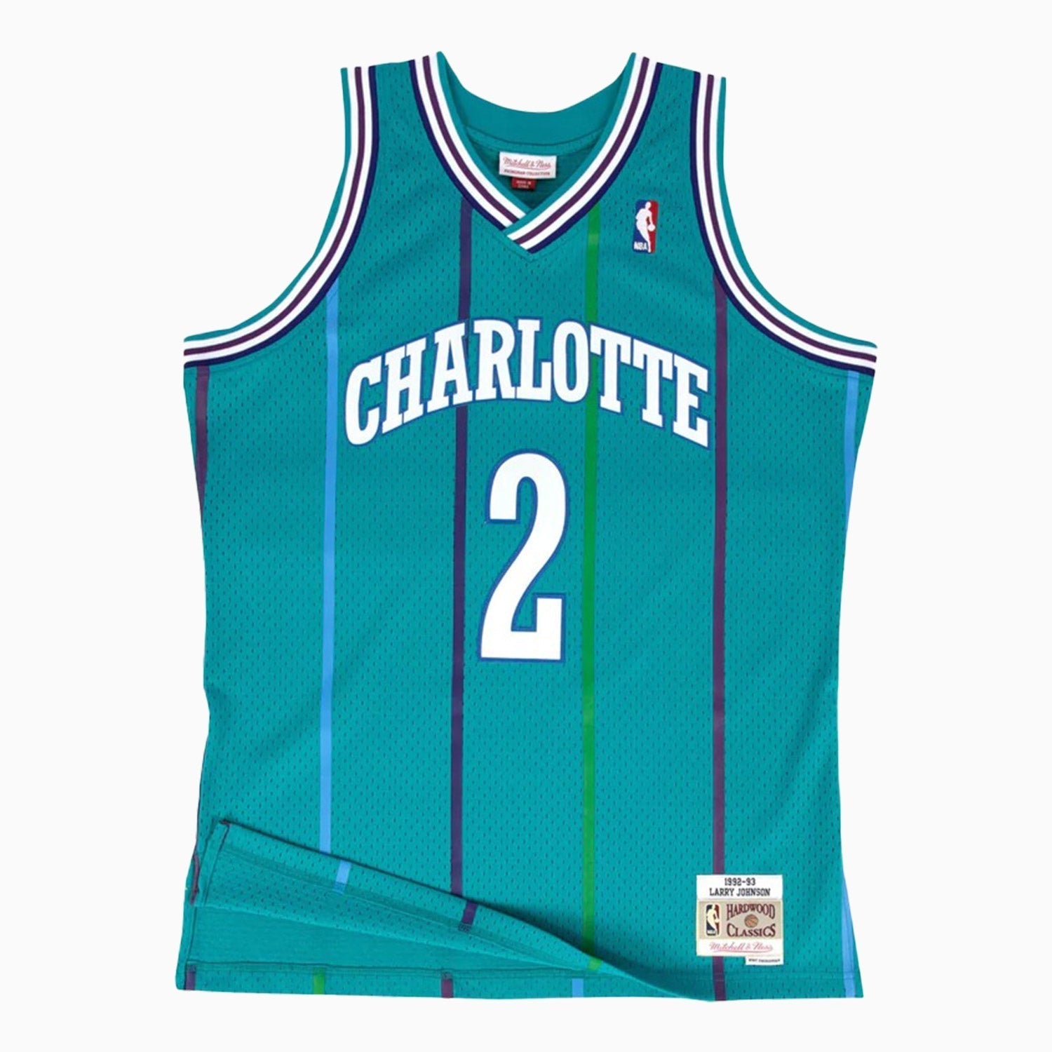 Mitchell And Ness Swingman Larry Johnson Charlotte Hornets Road NBA 1992-93 Jersey Youth - Color: Mint/White - Kids Premium Clothing -