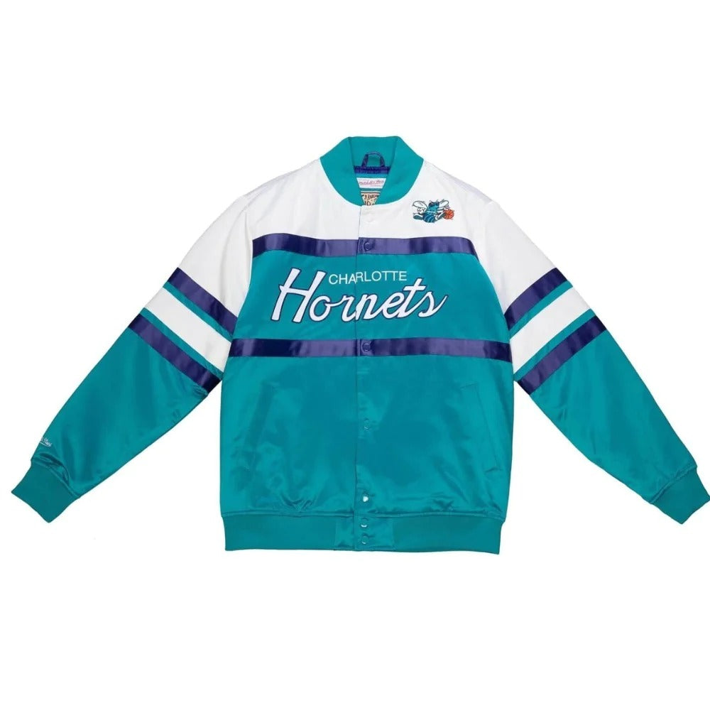 Mitchell & Ness Kid's Charlotte Hornets NBA Heavy Satin jacket - Color: Teal White Grey - Kids Premium Clothing -